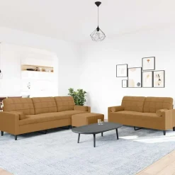 vidaXL Soffgrupp med dynor och bolster 3 delar brun sammet
