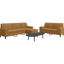 vidaXL Soffgrupp med dynor och bolster 3 delar brun sammet