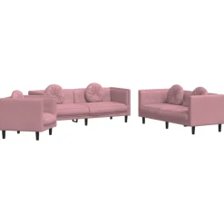 Best vidaXL Soffgrupp med dynor 3 delar sammet Rosa