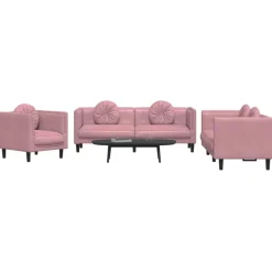 Best vidaXL Soffgrupp med dynor 3 delar sammet Rosa