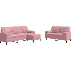 Best vidaXL Soffgrupp med dynor och bolster 3 delar sammet Rosa