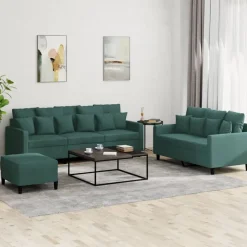 vidaXL Soffgrupp med dynor 3 delar mörkgrön sammet