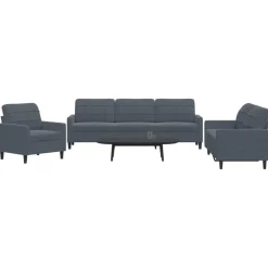 vidaXL Soffgrupp med dynor 3 delar Mörkgrå sammet