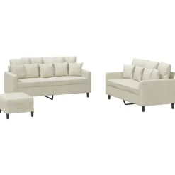 Discount vidaXL Soffgrupp med dynor 3 delar gräddvit sammet Kräm