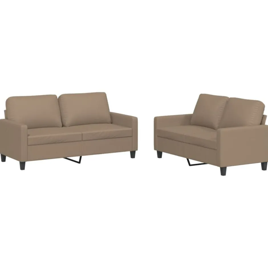 Outlet vidaXL Soffgrupp med dynor 2 delar konstläder Cappuccino