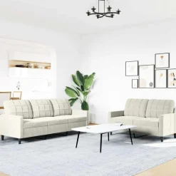 vidaXL Soffgrupp med dynor 2 delar gräddvit sammet