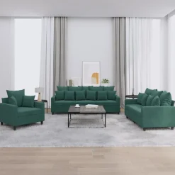 Discount vidaXL Soffgrupp med dynor 3 delar sammet Mörkgrön