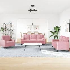 Best vidaXL Soffgrupp med dynor och bolster 4 delar sammet Rosa