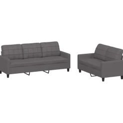 Clearance vidaXL Soffgrupp med dynor 2 delar konstläder Grå