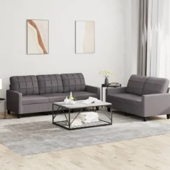 Clearance vidaXL Soffgrupp med dynor 2 delar konstläder Grå