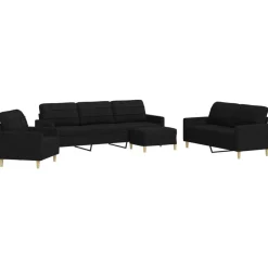 Outlet vidaXL Soffgrupp med fotpall 4 delar tyg Svart