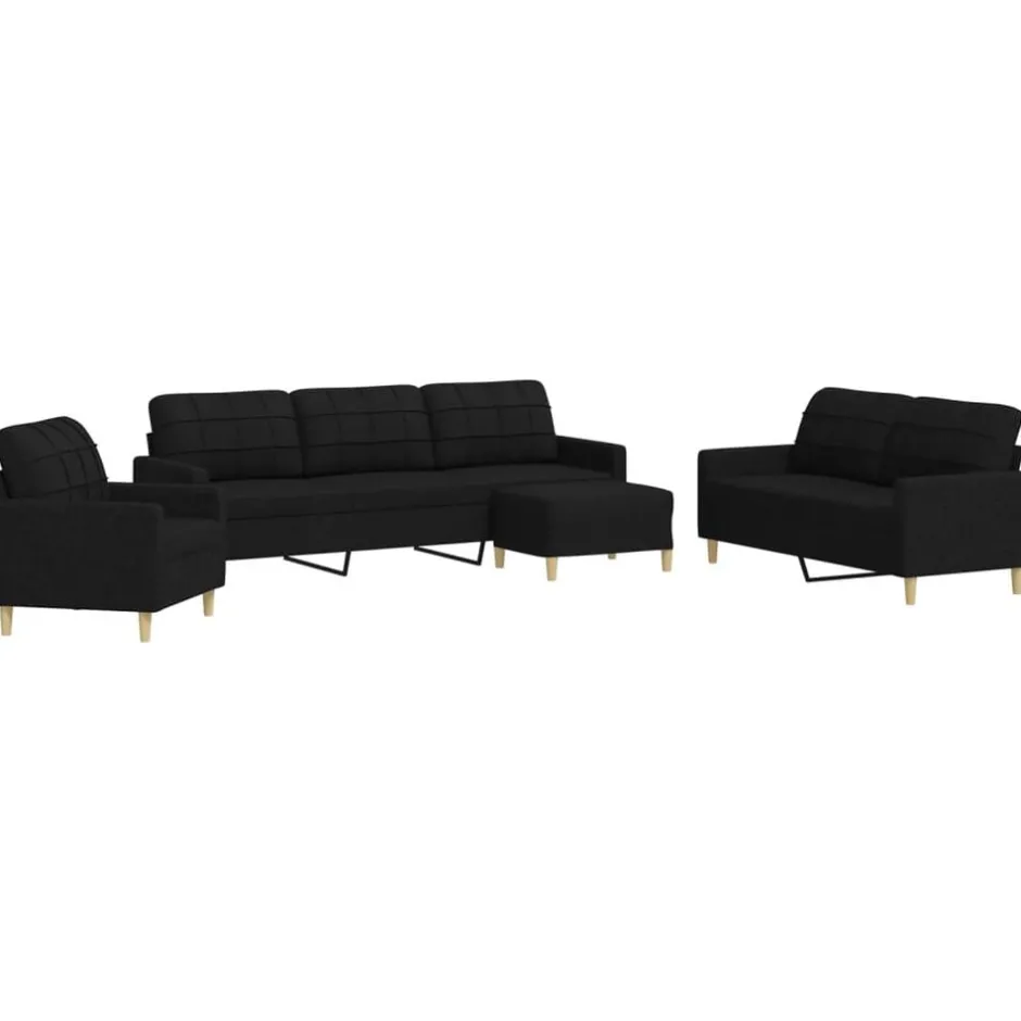 Outlet vidaXL Soffgrupp med fotpall 4 delar tyg Svart