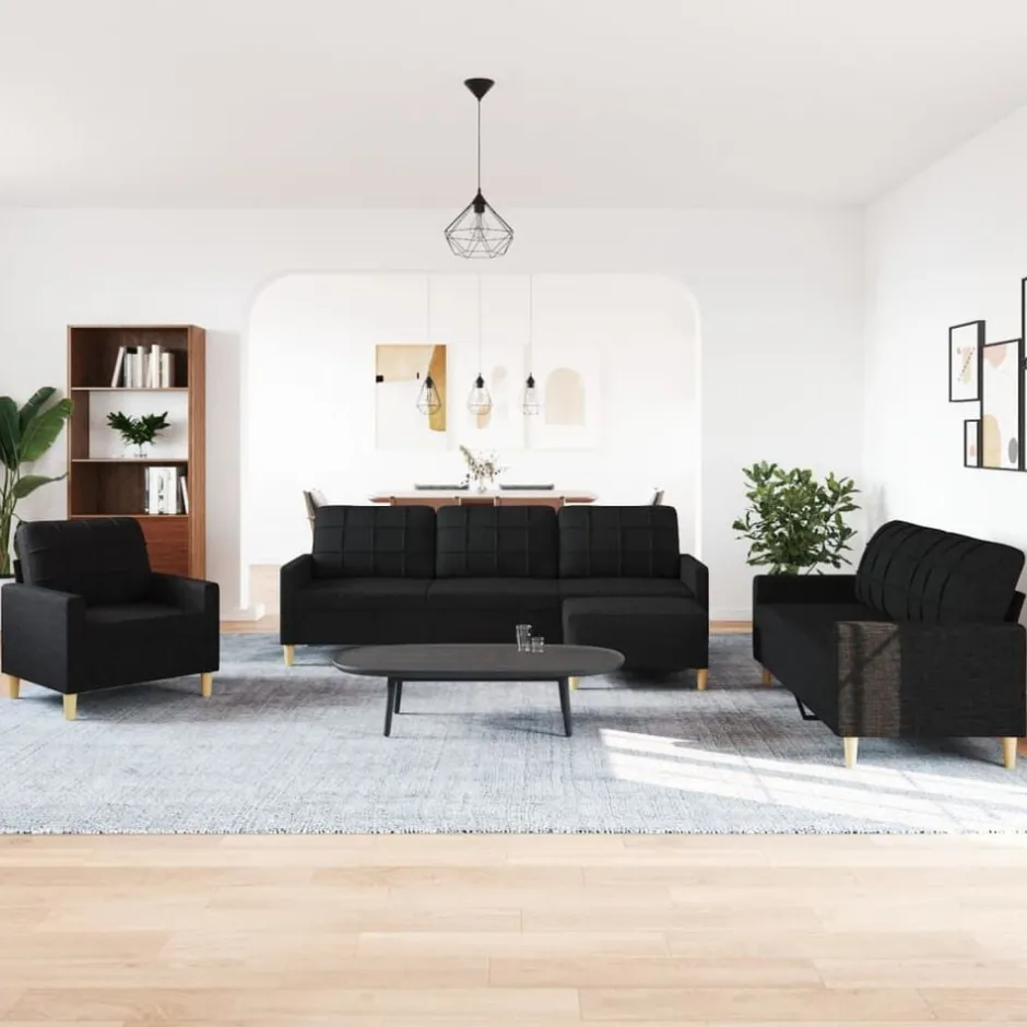 Outlet vidaXL Soffgrupp med fotpall 4 delar tyg Svart