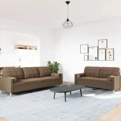 vidaXL Soffgrupp med kuddar 2 delar brun tyg