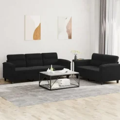 vidaXL Soffgrupp med kuddar 2 delar svart mikrofibertyg