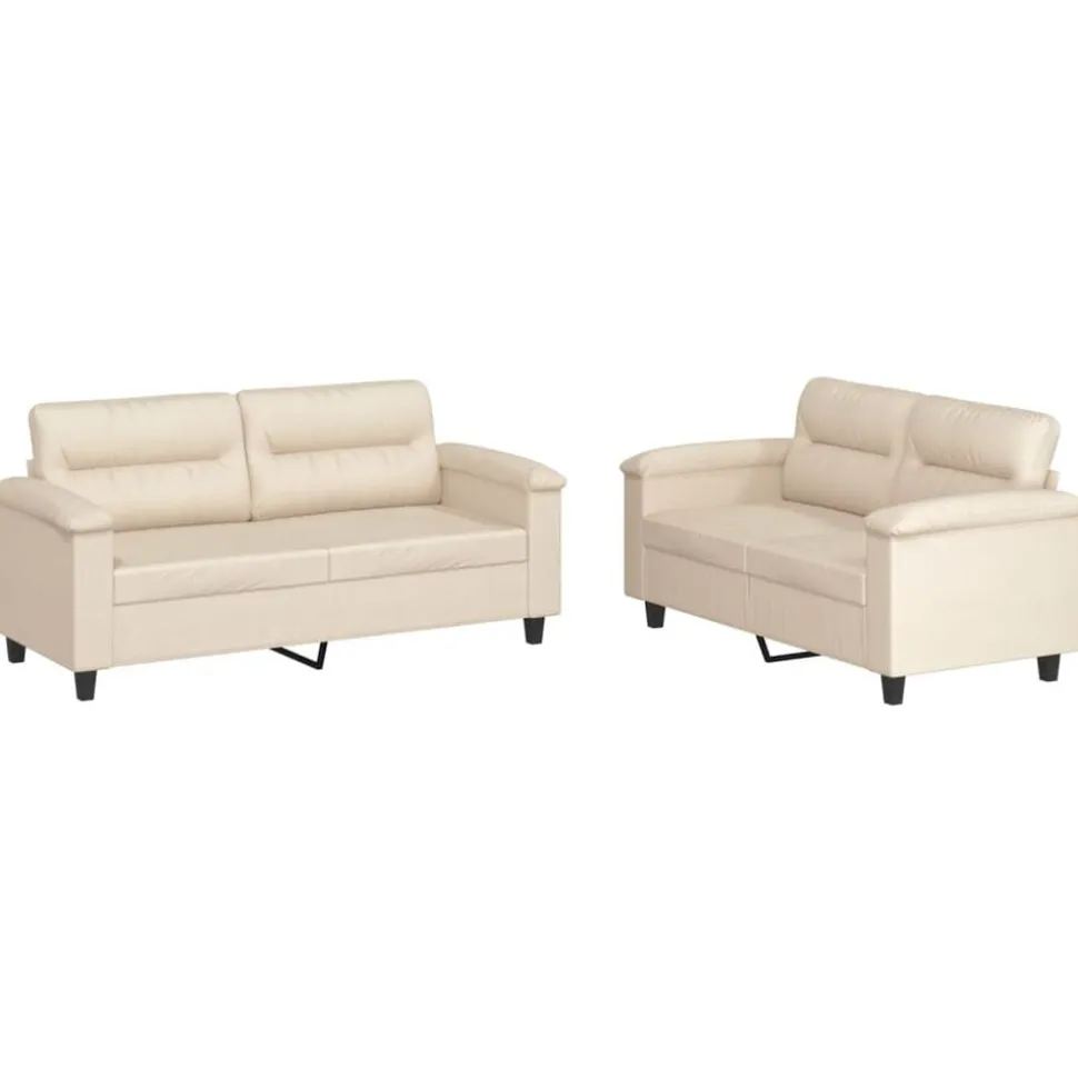 vidaXL Soffgrupp med kuddar 2 delar beige mikrofibertyg