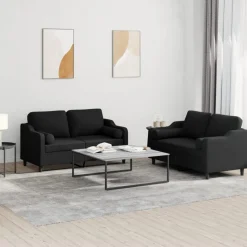 vidaXL Soffgrupp med kuddar 2 delar svart tyg