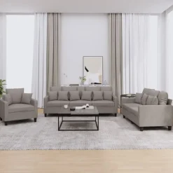 vidaXL Soffgrupp med kuddar 3 delar taupe tyg
