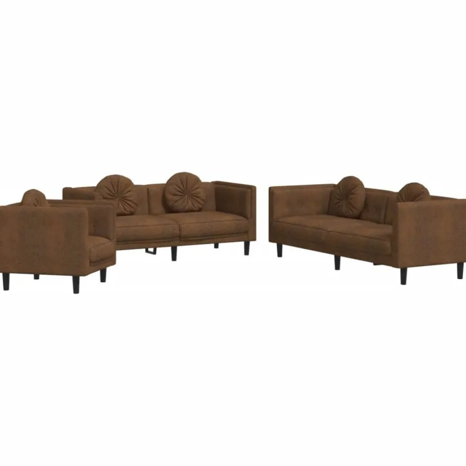 Discount vidaXL Soffgrupp med kuddar 3 delar sammet Brun