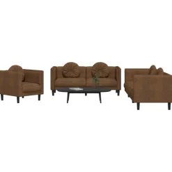 Discount vidaXL Soffgrupp med kuddar 3 delar sammet Brun