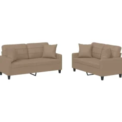 Hot vidaXL Soffgrupp med kuddar 2 delar konstläder Cappuccino