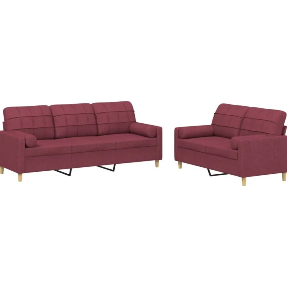 Discount vidaXL Soffgrupp med kuddar 2 delar tyg Vinröd