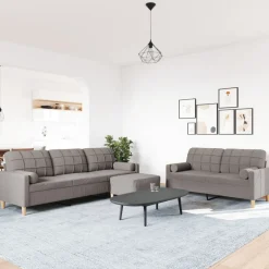 Sale vidaXL Soffgrupp med pall&kuddar 3 delar tyg Taupe