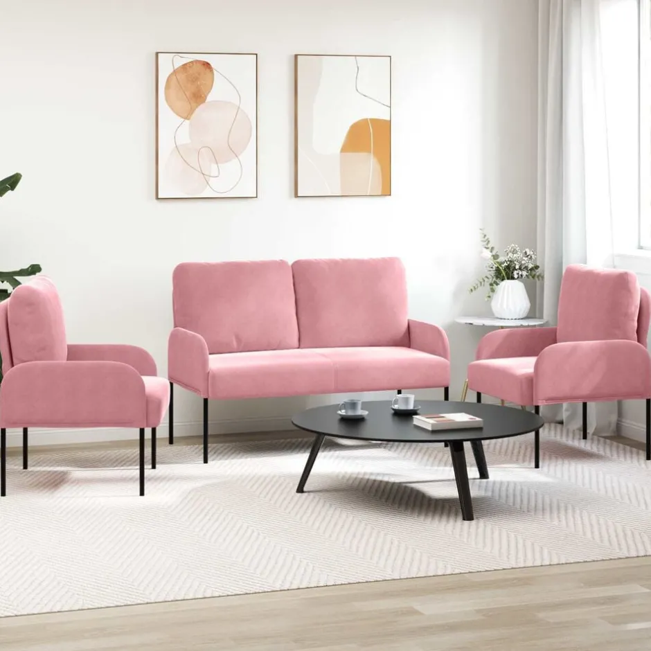 Hot vidaXL Soffgrupper med kudde 3 pcs 115 x 56 x 80 cm Plywood Rosa