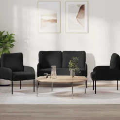 vidaXL Soffgrupper med kudde 3 pcs Svart 115 x 56 x 80 cm Plywood