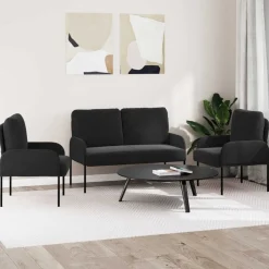 vidaXL Soffgrupper med kudde 3 pcs Svart 115 x 56 x 80 cm Plywood