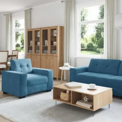 Best vidaXL Soffset 3 pcs 221 x 80 x 80 cm Sammet Blå