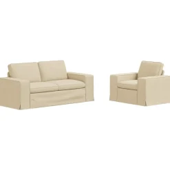 vidaXL Soffset 2 pcs 182 x 80 x 82 cm tyg Kräm
