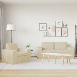 vidaXL Soffset 2 pcs 182 x 80 x 82 cm tyg Kräm