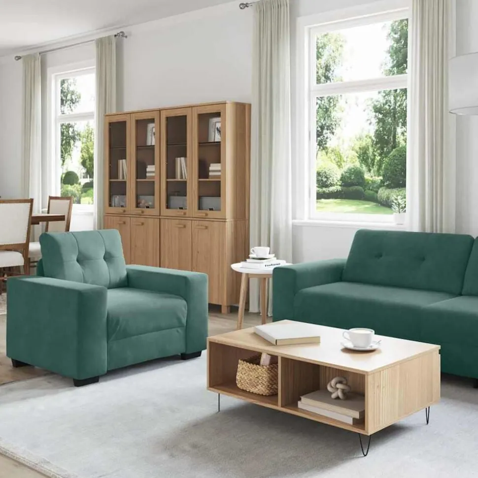 vidaXL Soffset 3 pcs Mörkgrön 221 x 80 x 80 cm Sammet