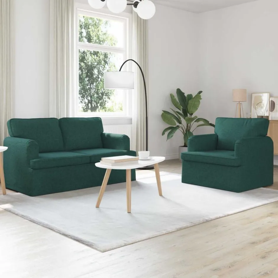Sale vidaXL Soffset 2 pcs 144 x 80 x 85 cm tyg Mörkgrön