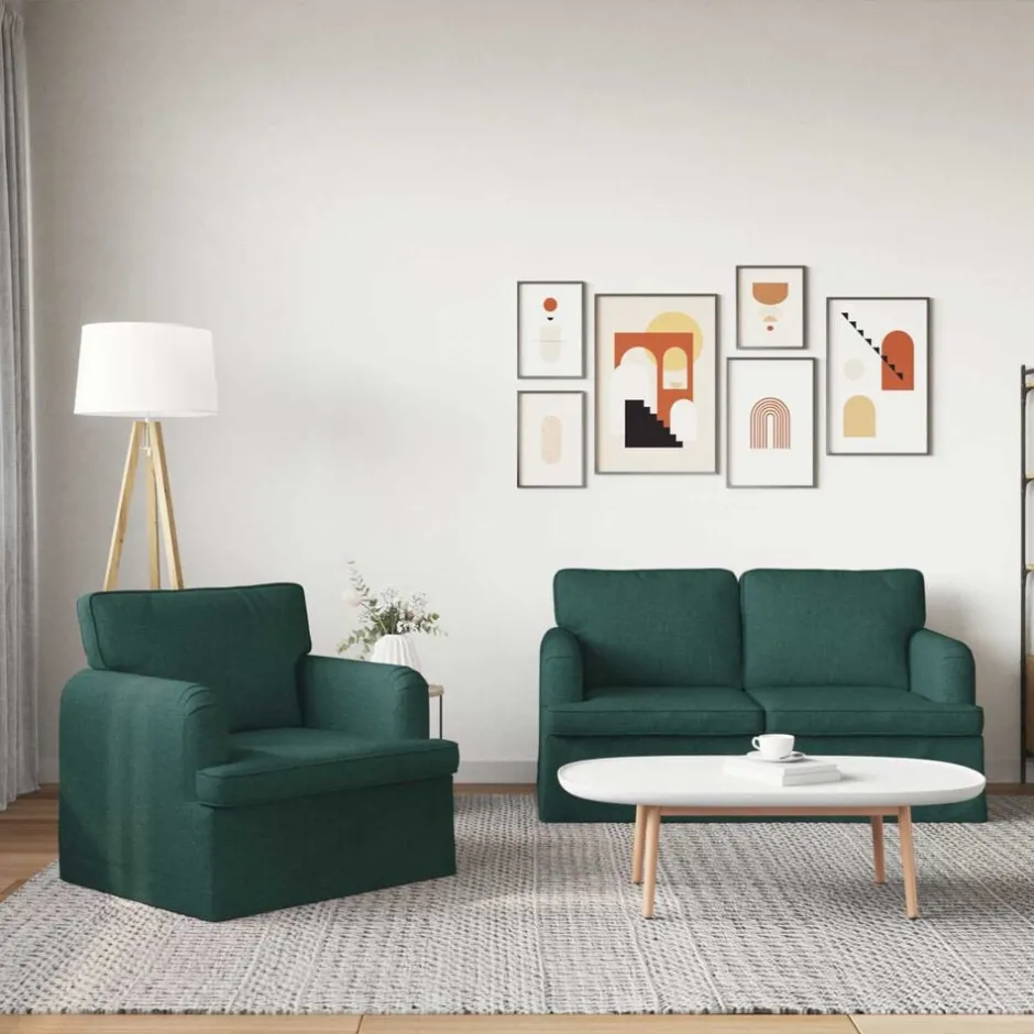 Sale vidaXL Soffset 2 pcs 144 x 80 x 85 cm tyg Mörkgrön