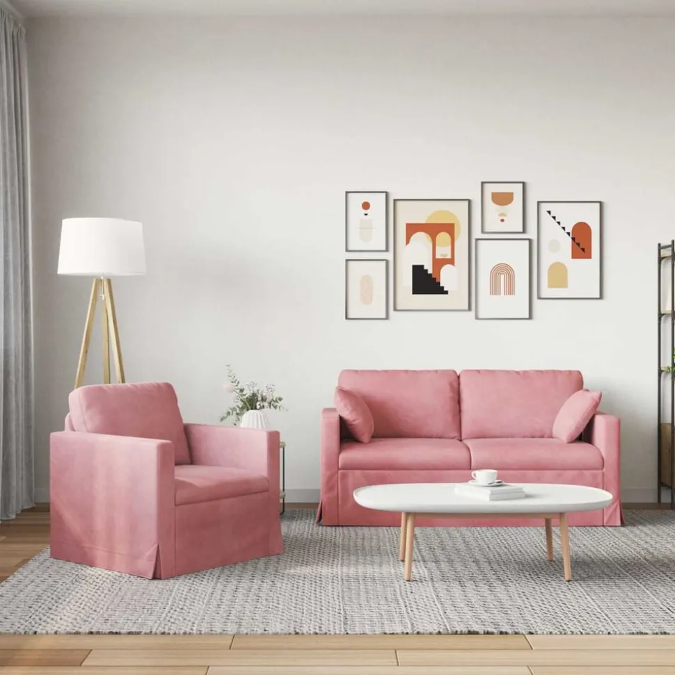 vidaXL Soffset 2 pcs Rosa 158 x 78 x 80 cm Sammet
