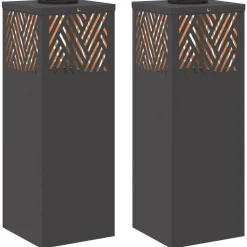 vidaXL Solar LED Stig Ljus 2 pcs Svart Kallvalsat stål
