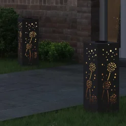 vidaXL Solar LED Stig Ljus 2 pcs Svart Kallvalsat stål