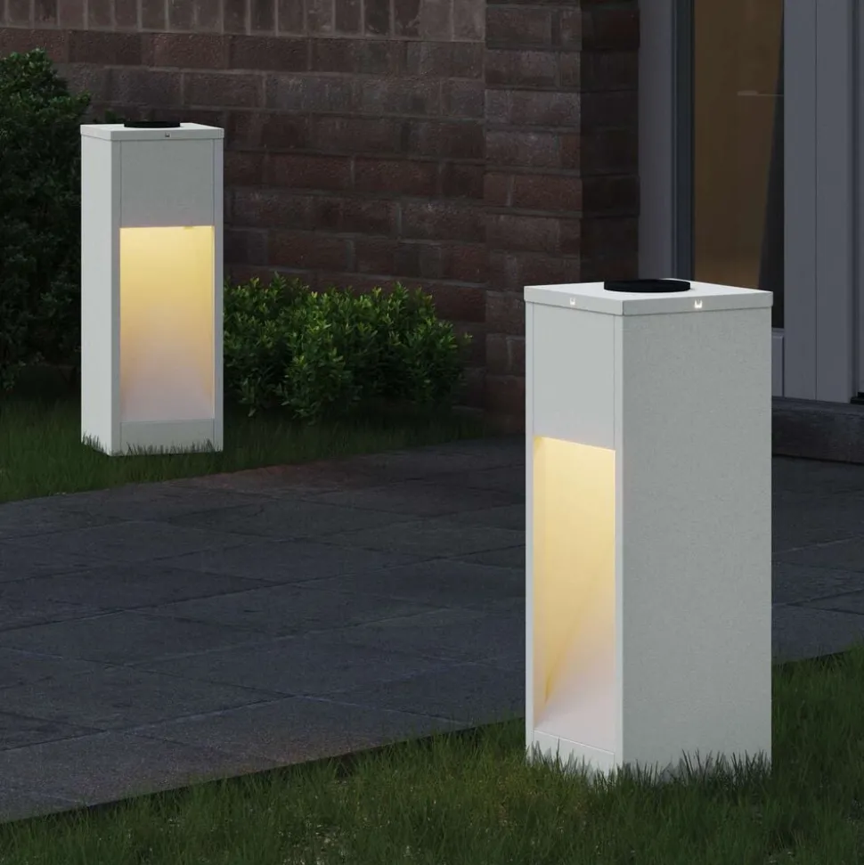 vidaXL Solcell LED-vägbelysning 2 pcs Vit Kallvalsat stål