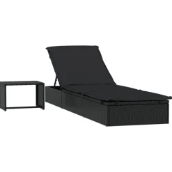 vidaXL Solsäng 1 st med bord svart konstrotting