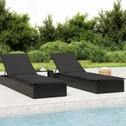 vidaXL Solsäng 1 st med bord svart konstrotting