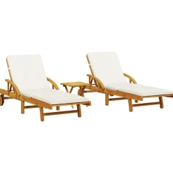 Hot vidaXL Solsäng 2 st med bord massivt akaciaträ Kräm