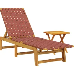 Best vidaXL Solsäng med bord massivt akaciaträ och tyg Röd