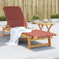 Best vidaXL Solsäng med bord massivt akaciaträ och tyg Röd