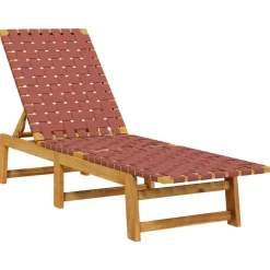 Best vidaXL Solsäng med bord massivt akaciaträ och tyg Röd