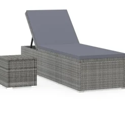 vidaXL Solsäng med dyna & bord konstrotting grå