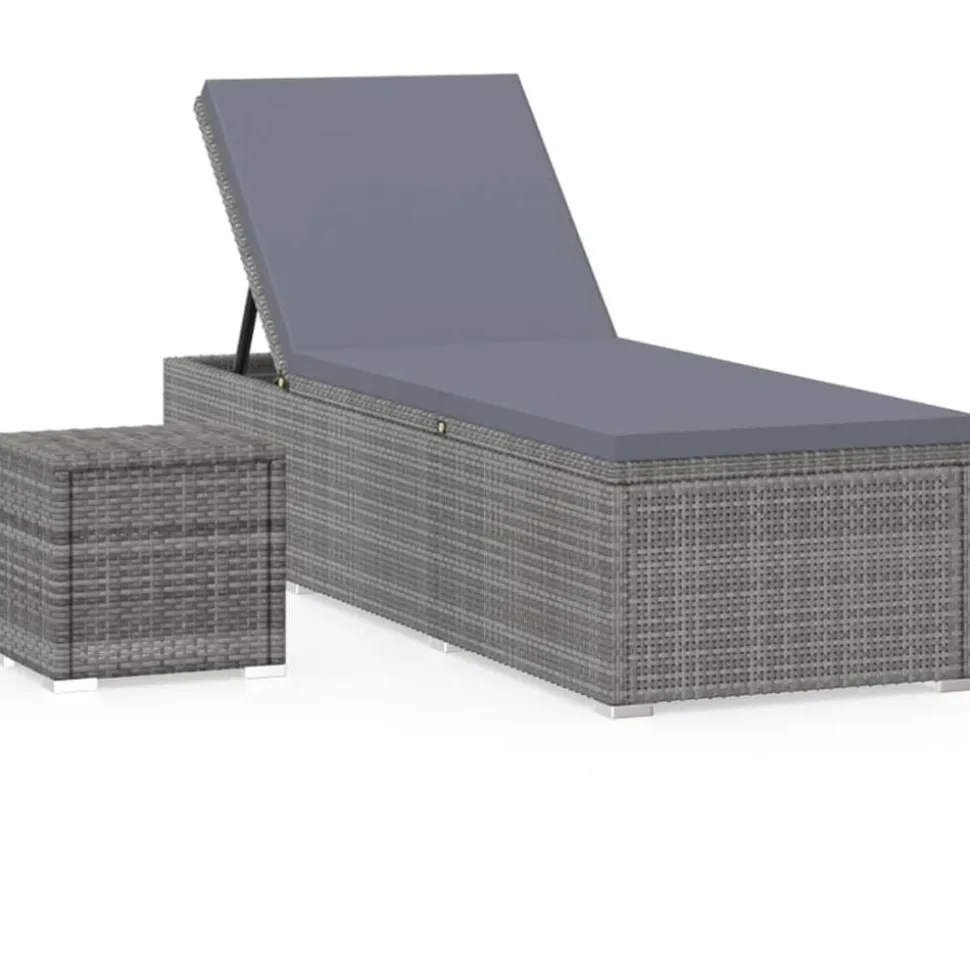 vidaXL Solsäng med dyna & bord konstrotting grå