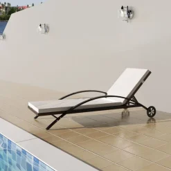 Best vidaXL Solsäng med dyna & hjul konstrotting Brun