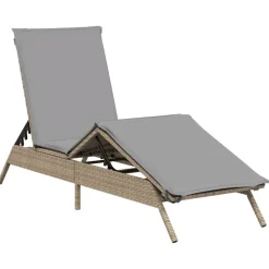 vidaXL Solsäng med dyna beige konstrotting